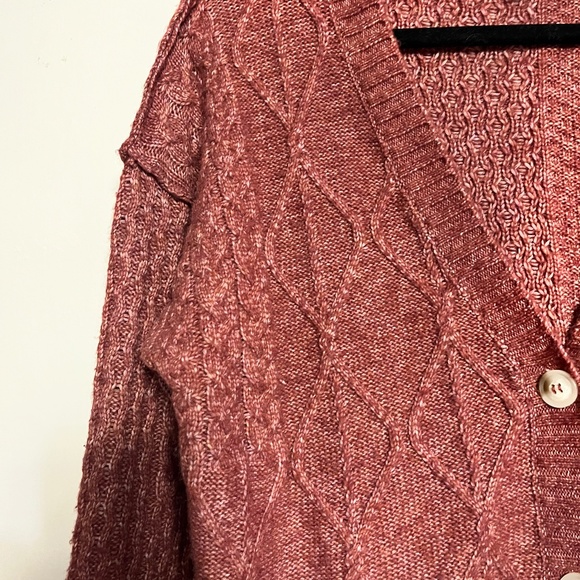 PINK ROSE BURGUNDY BUTTON UP FALL KNIT CARDIGAN SIZE MEDIUM - Picture 4 of 7